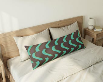 Almohada corporal con estampado a doble cara y diseño de ondas turquesa / Diseño retrofuturista / Estampado a doble cara