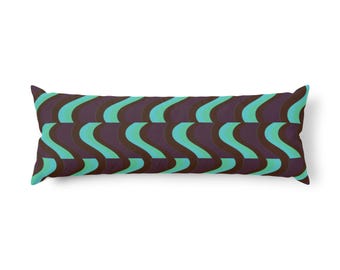 Blauwgroen lichaamskussen met golfpatroon | Retro-futuristisch ontwerp | Dubbelzijdige afdruk