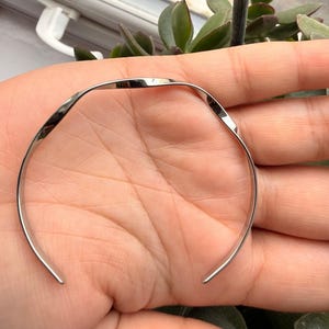 Sterling Silver Bangle Bracelet Adjustable Cuff Women Everyday Jewelry Minimalist Design Hammered Texture Twisted Metal Statement Piece