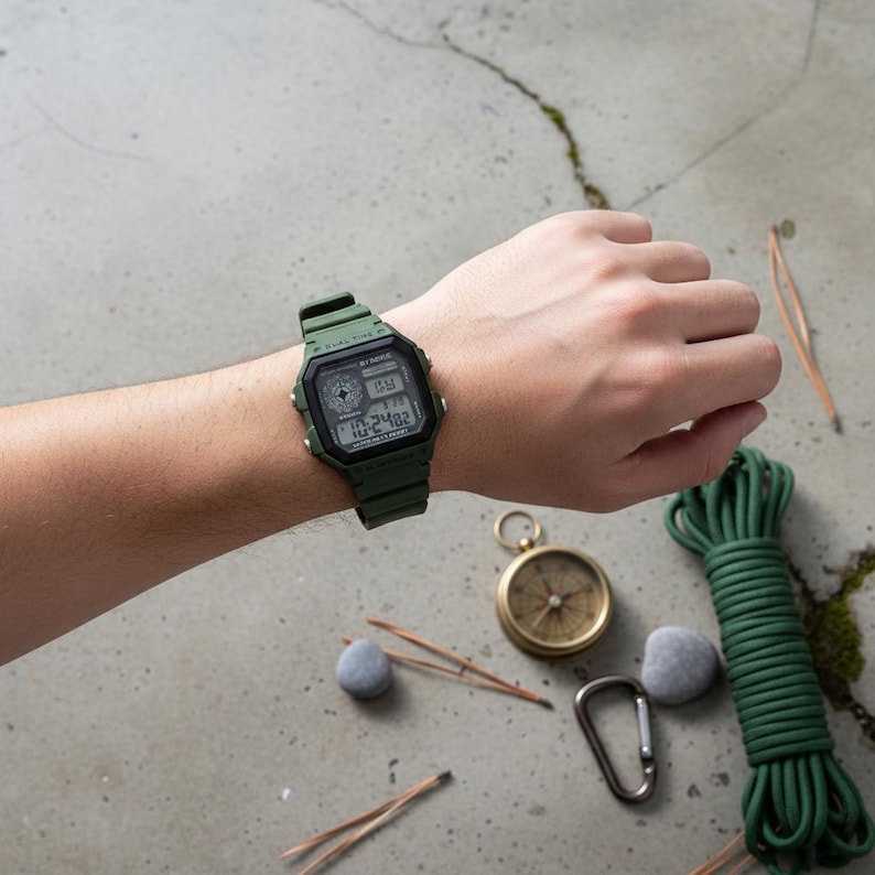 Green Military Digital Watch | Rugged Sport Wristwatch for Men | Water Resistant Outdoor Gear image 5
