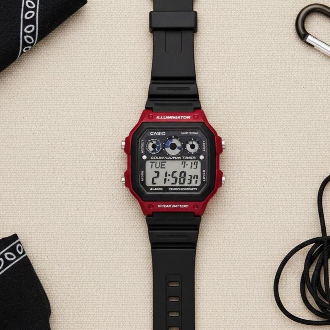 Casio Red Digital Watch | Retro Resin Strap Wristwatch | Unisex Sport ...