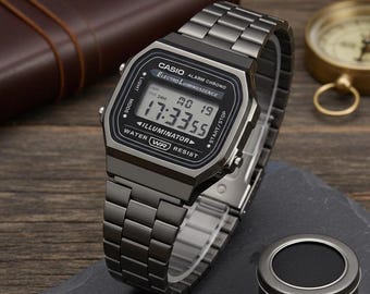 Retro Digital Watch | Gunmetal Stainless Steel | Classic Illuminator Wristwatch l Casio watch