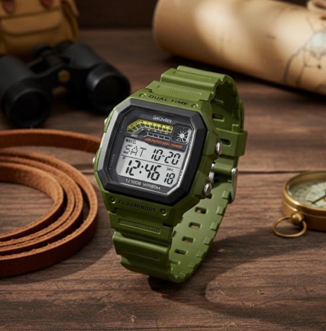Rugged Digital Watch | Military Green Sports Watch | Waterproof Outdoor ...