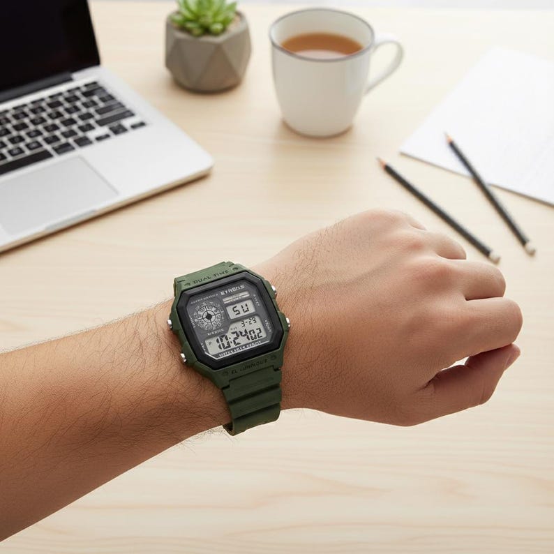 Green Military Digital Watch | Rugged Sport Wristwatch for Men | Water Resistant Outdoor Gear image 7