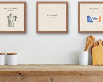 Paquete de láminas de arte para la cocina puertorriqueña / Láminas de café con leche y pan sobao (descarga digital)