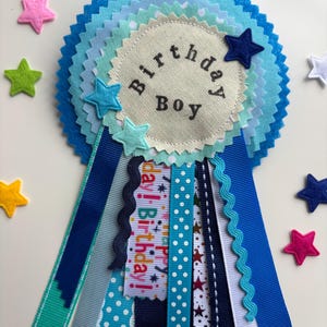 Personalised Birthday Rosette Badge, Custom Age Name Party Accessory
