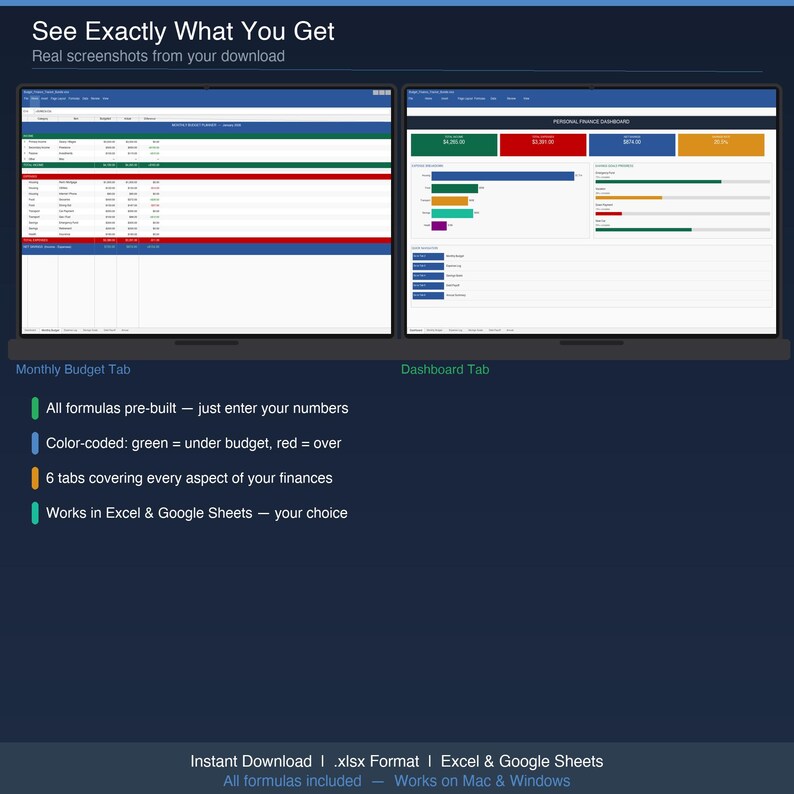 Budget Display Budget Tracker Spreadsheet 2025 2026 | Monthly Budget Planner Excel ...