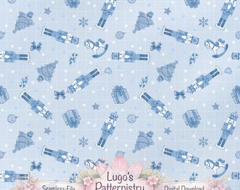 Motif Casse-Noisette bleu pour Noël | Motif vintage sans couture pour les fêtes (Téléchargement numérique)