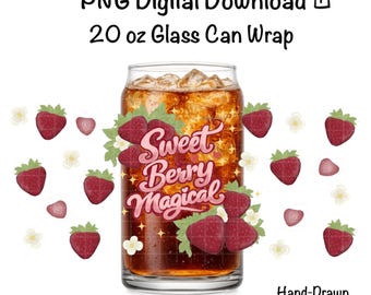Erdbeer Glasdosenverpackung PNG | Sweet Berry Magical Sublimations Design (Digitaler Download)