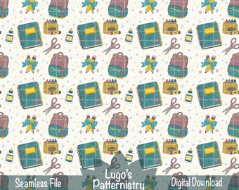 Modèle sans couture de fournitures scolaires pastel | Papier numérique pour la rentrée (téléchargement instantané)