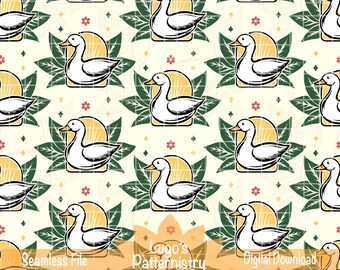 Motif sans couture Canard | Motif botanique champêtre (Téléchargement numérique) | Motif répétitif | Usage commercial