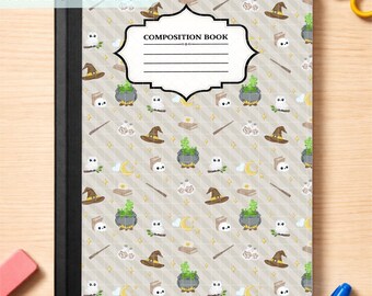 Magische Hexe Notebook Hülle | Druckbares Buch Cover | Zauberhaftes Muster | Schule Notebook wickeln | DIY Aufkleber Cover