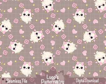 Motif sans couture Kawaii Fantôme | Nœuds roses, fleurs, cœurs (Téléchargement numérique) Motif répétitif | Usage commercial