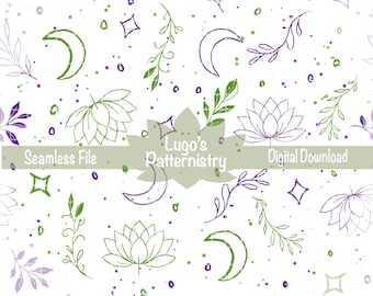 Lavendel Botanisches Muster - Salbei Grün Cottagecore Digitales Papier (PNG)