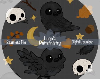 Halloween Krähe Musterdesign | Kawaii Gothic Digitales Papier (Digitaler Download)