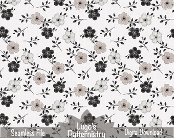 Motif floral transparent neutre | Papier numérique botanique botanique noir et beige (téléchargement numérique)