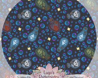 Motif sans couture de flacon de potion kawaii | Papier numérique de magie élémentaire (Téléchargement numérique)