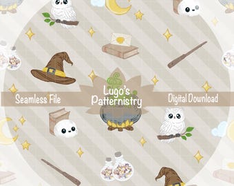 Skurril Hexen Muster | Eulen, Kessel, Monde (Digitaler Download)