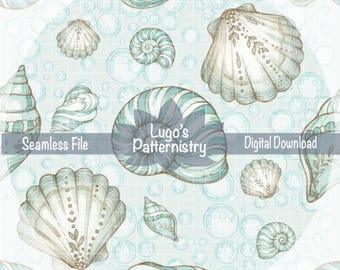 Muschel nahtlose Muster | Küsten Ozean Digitales Papier (Digital Download)