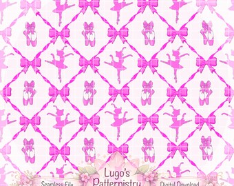 Motif sans couture Chat Ballet | Papier numérique rose kawaii (Téléchargement instantané PNG)