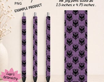 Enveloppe de stylo Damas Chauves-souris hantées PNG | Design InkJoy violet gothique (Téléchargement numérique)