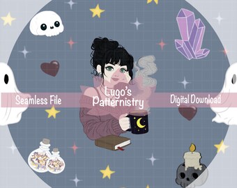 Spooky Pastel Seamless Pattern | Ghost, Skull, Moon, Stars Digital Paper (Digital Download)