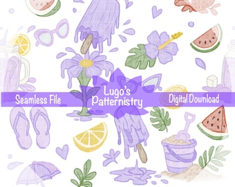 Sommer-Strand-Muster | Pastell Eis, Zitrone, Wassermelone (Digitaler Download)