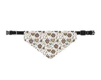 Clip-On Haustier-Bandana | Boho Paw Print Heart Design, Polyester, schnell trocknend, verstellbarer Kragenaufsatz