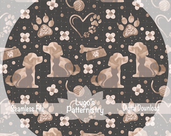Patrón PNG sin costuras de perro / Papel digital con huella de pata de cachorro neutro (descarga digital)