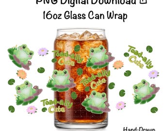 Frosch Seerosenblatt Glasdosenverpackung, Kawaii Cottagecore Libbey SVG PNG (Digitaler Download)