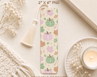 Marque-page citrouille pastel | Feuilles d'automne dessinées à la main (Téléchargement numérique)