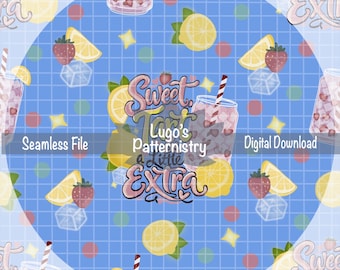 Rosa Limonade nahtlose Muster | Erdbeer Zitrone Summer Drink Design (Digitaler Download)