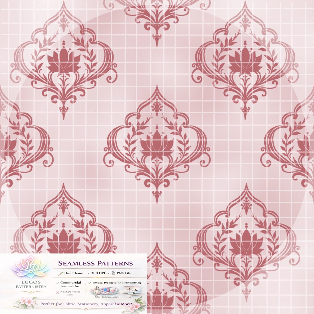 Vintage Lotus Damask Seamless Pattern – Blush Pink Floral Digital Paper ...