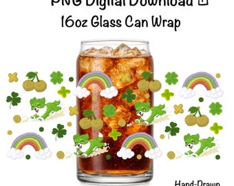 Patrick's Day Welpen Glasdosen wickeln | Kleeblatt Regenbogen Sublimation PNG (Digitaler Download)