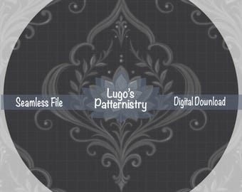 Schwarzer Lotus Damast Muster - Gothic Floral Digital Papier (Digitaler Download)