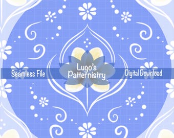 Blauer Plumeria Muster - Tropisches Blumen Digital Papier (PNG)