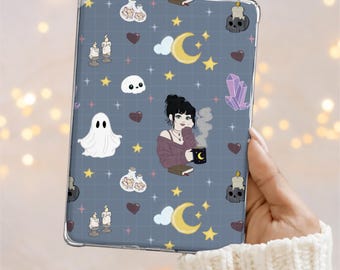 Witchy Kawaii Kindle Insert | Pastel Goth Ghost Skull Pattern (Digital Download)