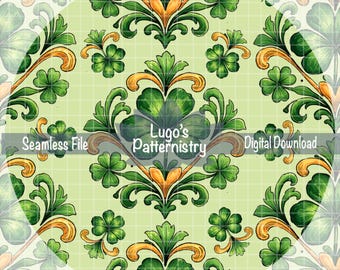 Kleeblatt Damast Muster | St Patrick's Day Digitales Papier (PNG)