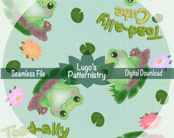 Frosch Seerosen Blatt Muster, Kawaii Stoff Design (Digitaler Download)