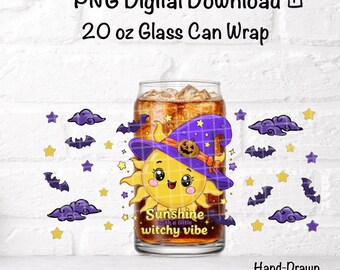 Emballage de verre en forme de chapeau de sorcière soleil d'Halloween PNG | Tasse Libby Spooky Sunshine (numérique)