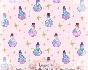 Motif sans couture de flacon de potion Kawaii | Papier numérique Pastel Magic (Téléchargement numérique)