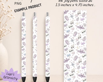 Stylo Kawaii Gothique PNG | Crânes, chauves-souris et cercueils pastel (Téléchargement numérique)