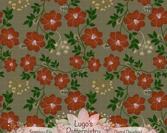 Motif floral sans couture Olive Amber | Papier numérique botanique PNG (Téléchargement instantané)