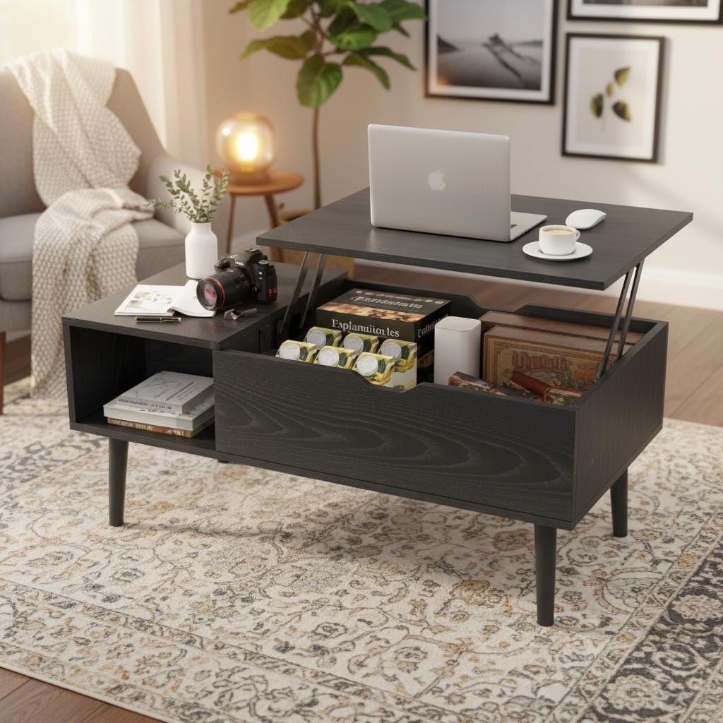 Table Basse Moderne Et Élégante Avec Plateau Relevable Unique Pour Un Espace De Vie Fonctionnel Élégant