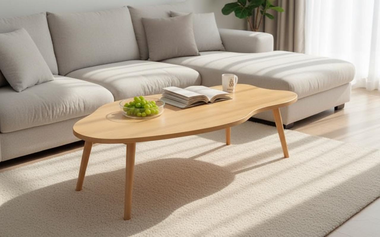 Table Basse Contemporaine De Forme Organique En Bois Clair