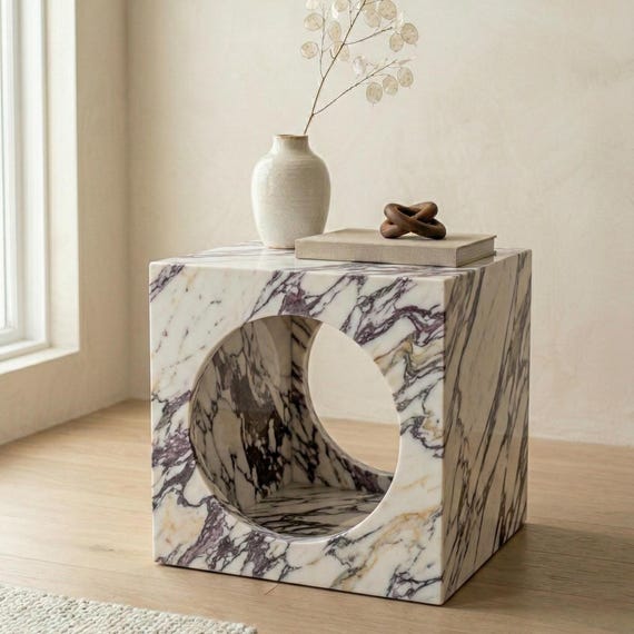 Calacatta Viola Marble Cube Side Table , Luxury Plinth Decor , Marble Side Table , Luxury Side Table , Stone Coffee Table , Japandi Table