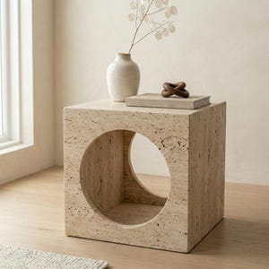 Travetine Cube Side Table , Luxury Plinth Decor , Marble Side Table , Living Room Gift , Living Room Table , Marble Decor