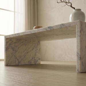 Carrara White Waterfall Marble Side Table , Luxury Plinth Decor , Marble Side Table , Waterfall Stone Table, Living Room Table ,Marble Decor image 5