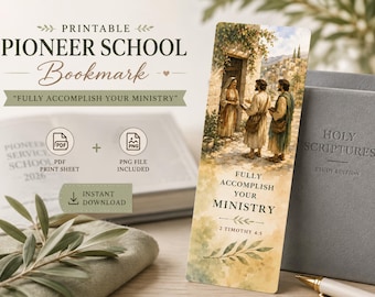 Bladwijzer pioniersschool | Voltooi je bediening volledig | 2 Timoteüs 4:5 | Afdrukbare JW| Pionierscadeau | Digitale download