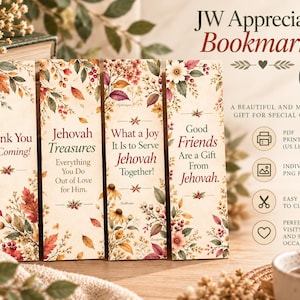 JW Appreciation Bookmarks Printable, Pioneer Gifts, Circuit Overseer Visit, Thank You Gifts, Botanical Fall Bookmarks, PDF PNG